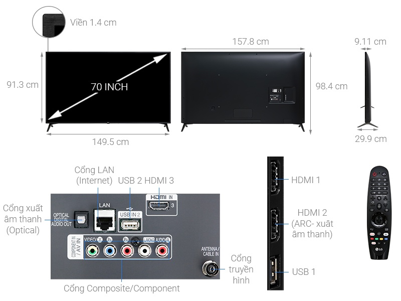 Smart Tivi LED LG 70 inch 70UM7300PTA, 4K UHD, HDR