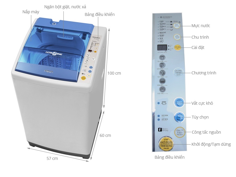 Máy giặt 9 Kg AQua AQW- U90ZT/S lồng đứng