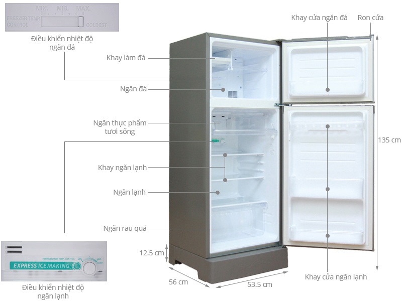 Tủ lạnh SHARP SJ-192E-SS - 180 Lít, 2 cánh, ngăn đá trên