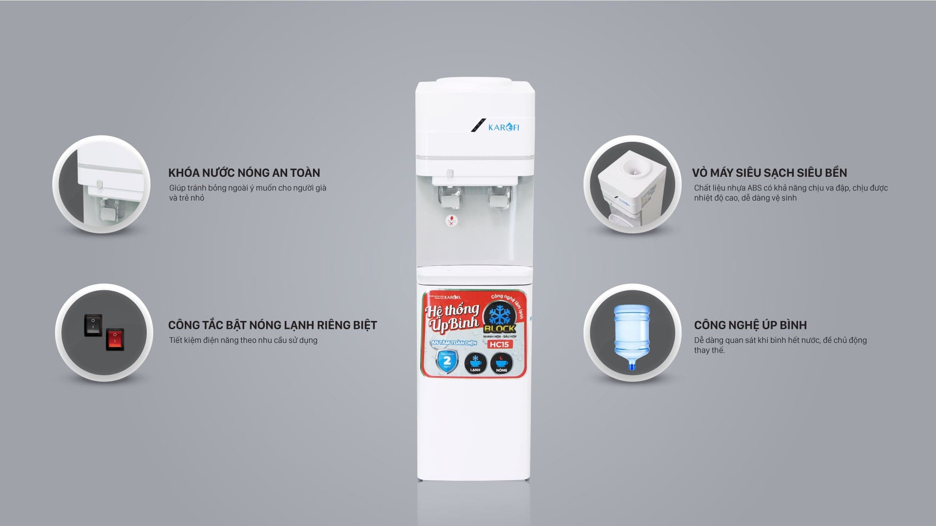 Cây nước 2 vòi Karofi HC-15- có tủ để đồ