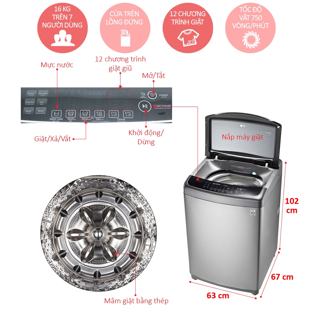 Máy giặt 16 Kg LG WF-D1617SD lồng đứng