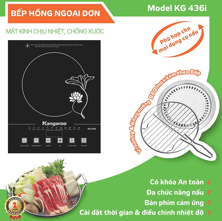 Bếp hồng ngoại đơn cảm ứng Kangaroo KG436i 2000W