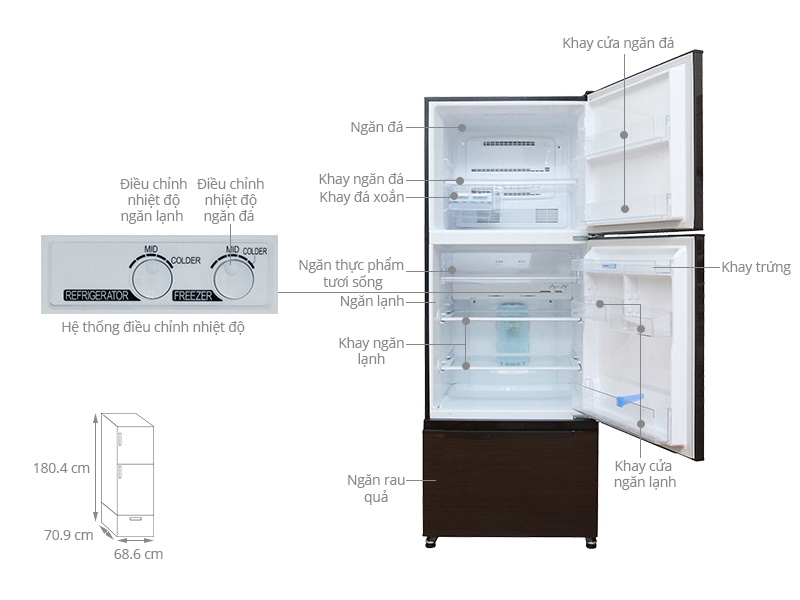 TỦ LẠNH 3 CÁNH MITSUBISHI ELECTRIC MR-V50EH-BRW-V 414 Lít INVERTER