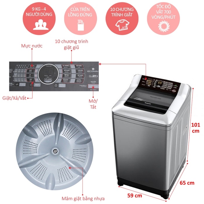 Máy giặt 9 Kg Panasonic NA-F90X1LRV lồng đứng
