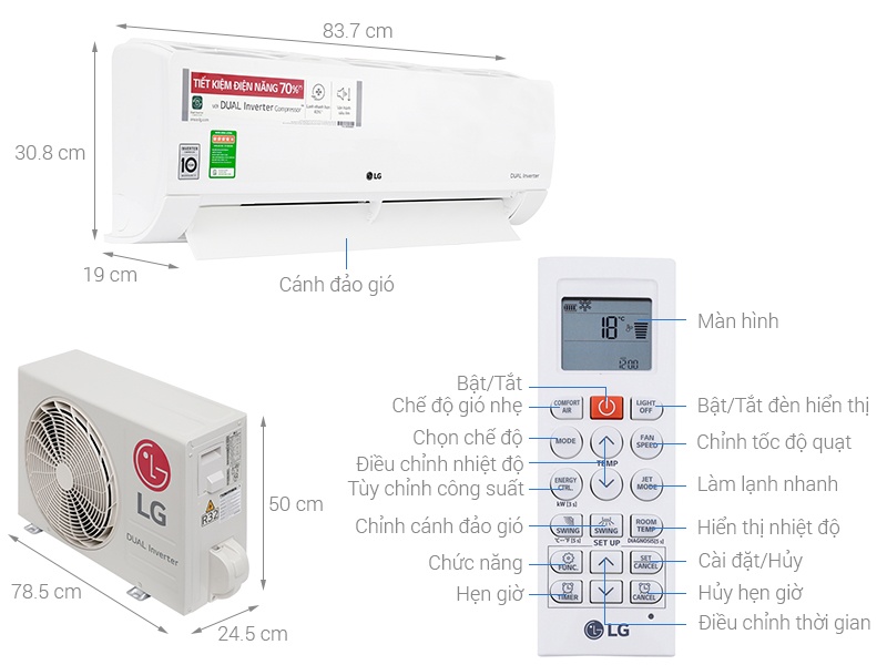Điều hòa 1 chiều Inverter LG V13ENF 12.000BTU Dual Cool