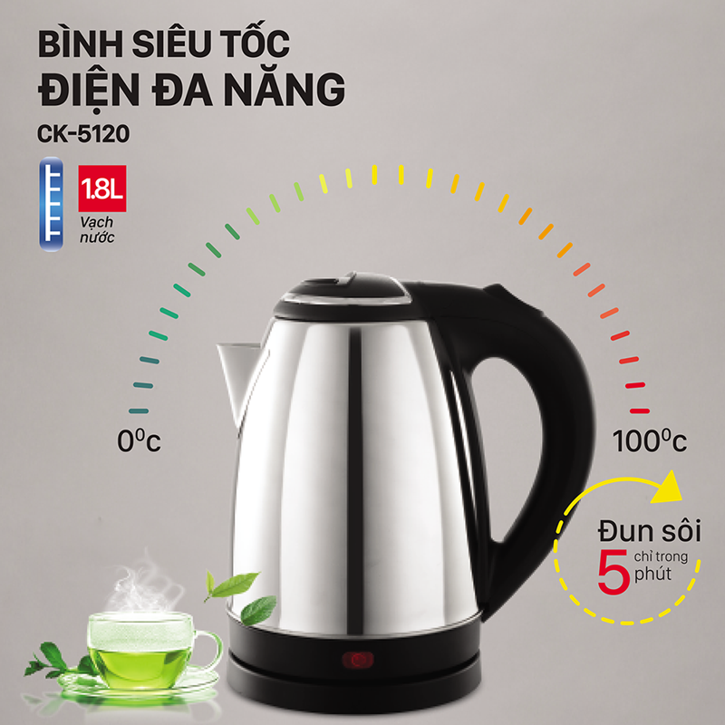 Ấm siêu tốc Inox 304 1.8 lít Coex CK-5120 1500W