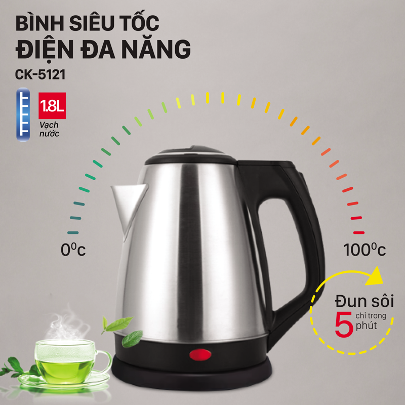 Ấm siêu tốc Inox 304 1.8 lít Coex CK-5121 1500W