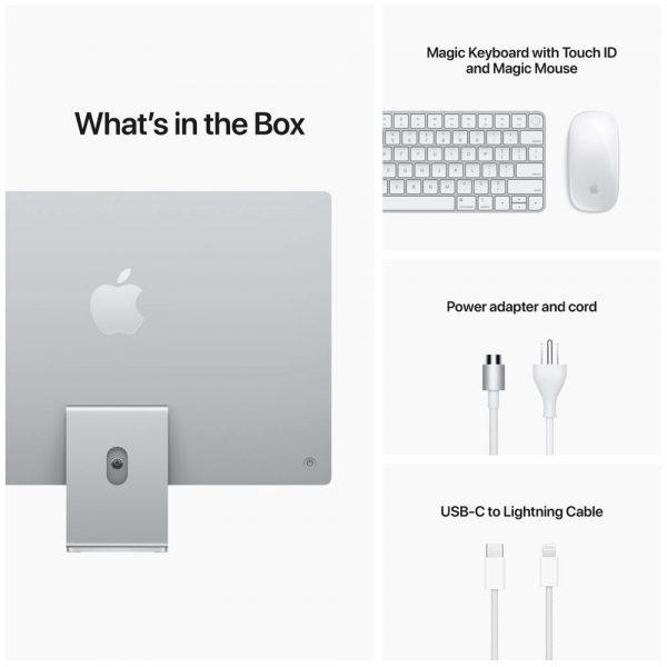 Apple iMac 2021 4.5K Retina 24-inch(MGTF3)(Apple M1/8-Core CPU/7-Core GPU/8GB/256GB SSD/24 4.5K/Magic Mouse2+Magic Keyboard)_Silver