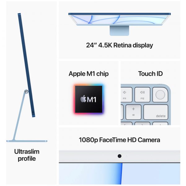 Apple iMac 2021 4.5K Retina 24-inch(MGTF3)(Apple M1/8-Core CPU/7-Core GPU/8GB/256GB SSD/24 4.5K/Magic Mouse2+Magic Keyboard)_Silver