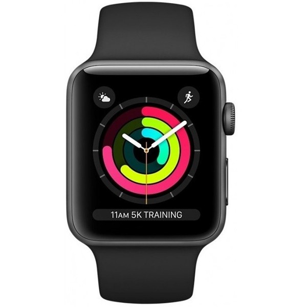 Apple Watch 3 42mm (4G) Viền Nhôm Xám - Dây cao su Đen Chính hãng (MTH22VN/A)