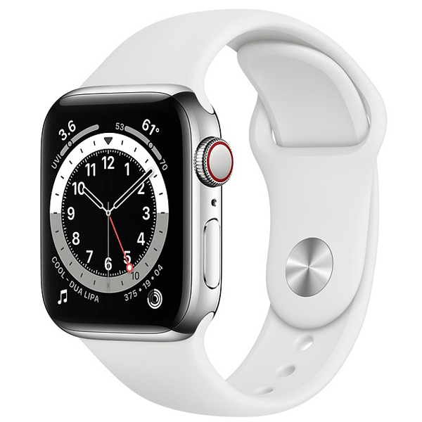 Apple Watch 6 40mm (4G) viền thép bạc - Dây cao su Trắng Chính hãng (M06T3VN/A)