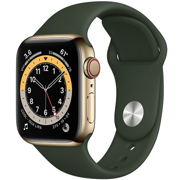 Apple Watch 6 40mm (4G) viền thép vàng - Dây cao su Xanh Chính hãng (M06V3VN/A)