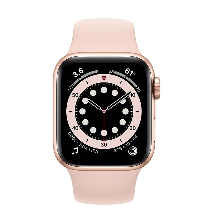 Apple Watch 6 44mm (4G) viền nhôm vàng - Dây cao su Hồng Chính hãng (MG2D3VN/A)