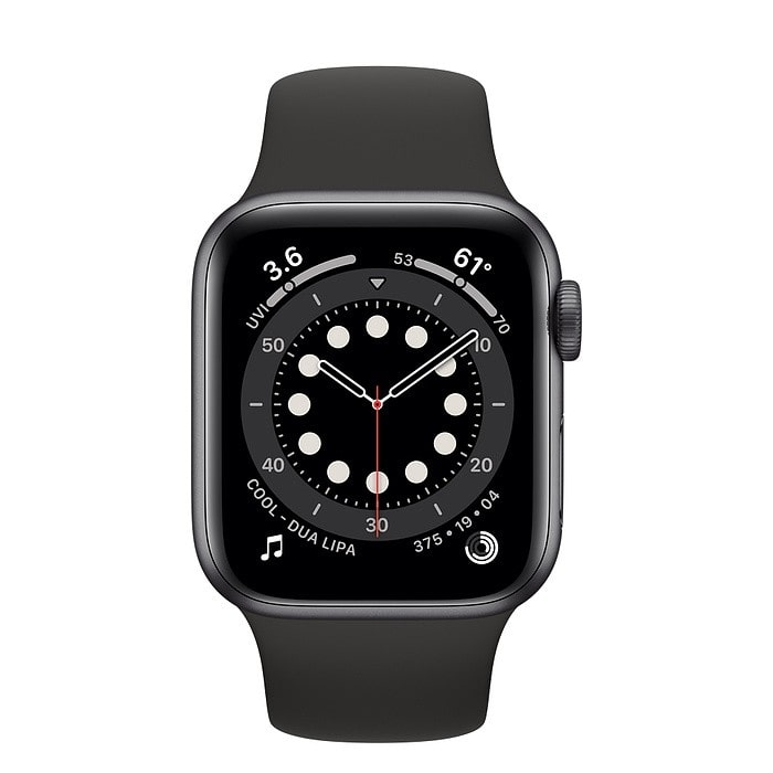 Apple Watch 6 44mm (4G) viền nhôm xám - Dây cao su Đen Chính hãng (MG2E3VN/A)