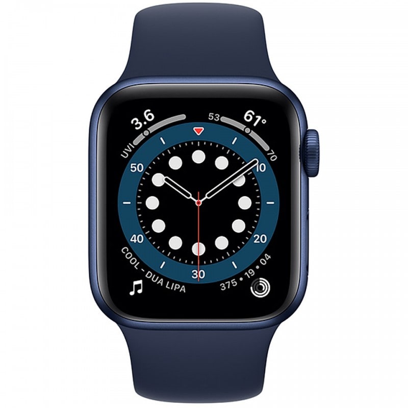 Apple Watch 6 44mm (4G) viền nhôm xanh - Dây cao su Xanh Chính hãng (M09A3VN/A)