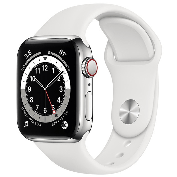 Apple Watch 6 44mm (4G) viền thép bạc - Dây cao su Trắng Chính hãng (M09D3VN/A)