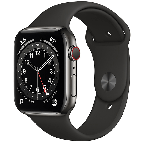 Apple Watch 6 44mm (4G) viền thép đen - Dây cao su Đen Chính hãng (M09H3VN/A)