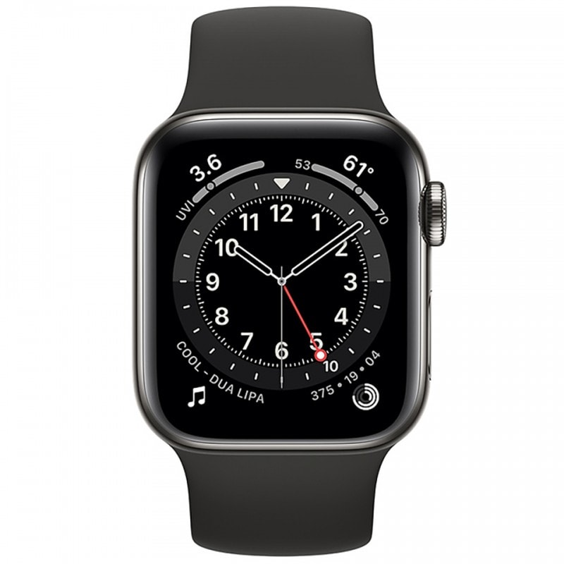 Apple Watch 6 44mm (4G) viền thép đen - Dây cao su Đen Chính hãng (M09H3VN/A)