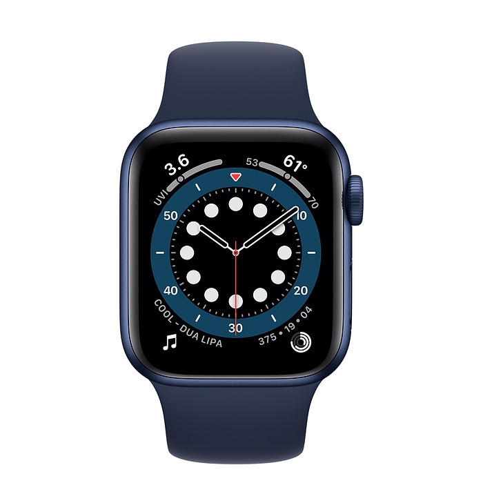 Apple Watch 6 44mm (GPS) viền nhôm xanh - Dây cao su Xanh (M00J3VN/A) - BH theo Serial