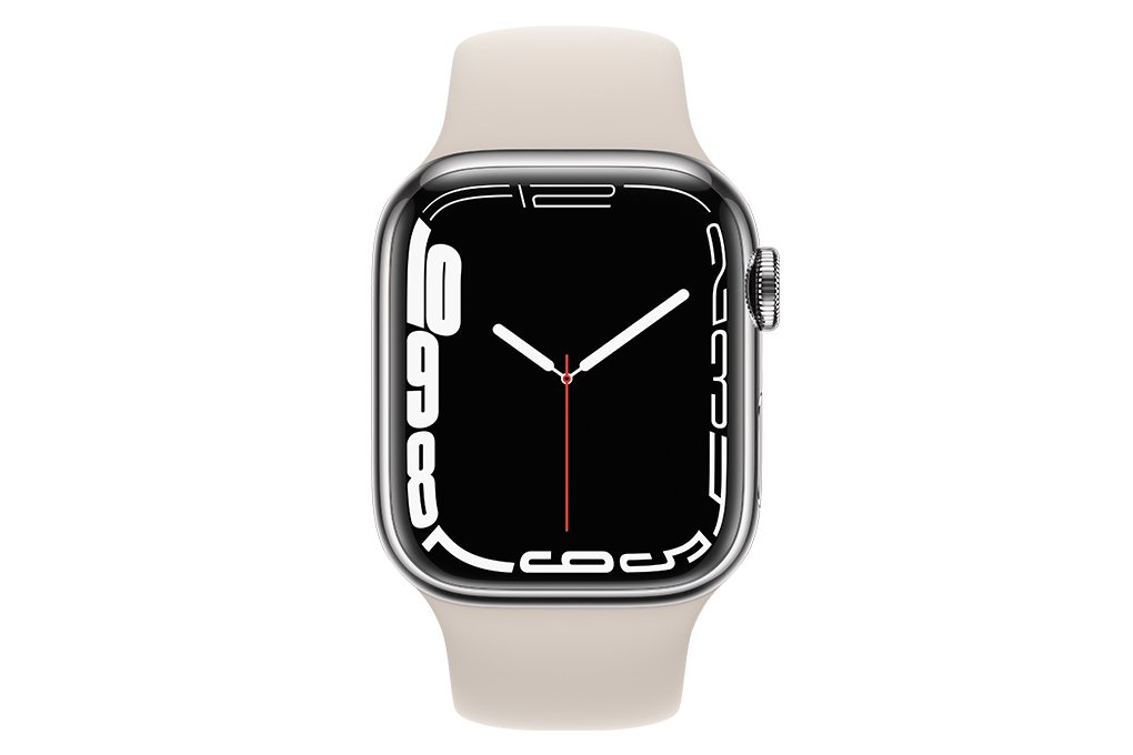 Apple Watch 7 41mm (4G) viền thép bạc dây cao su Trắng - Chính hãng  (MKHW3VN/A)