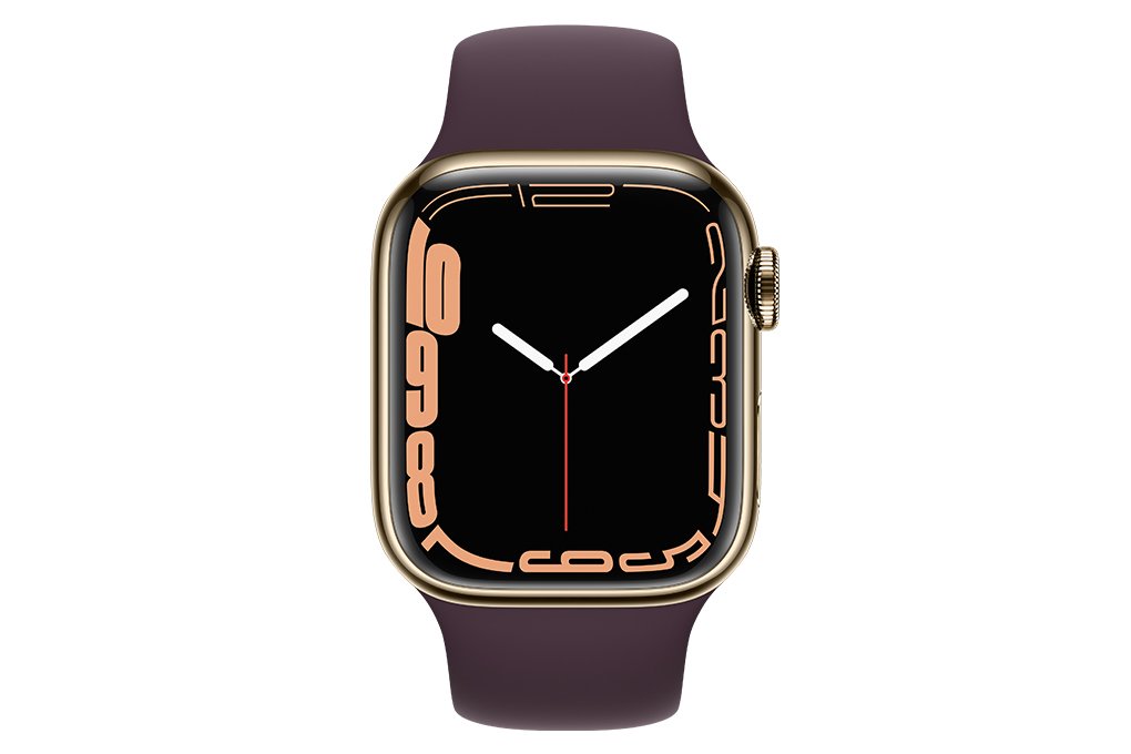 Apple Watch 7 41mm (4G) viền thép vàng dây cao su mận - Chính hãng (MKHY3VN/A)