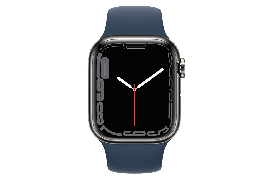 Apple Watch 7 45mm (4G) viền thép ghi dây cao su xanh - Chính hãng (MKL23VN/A)
