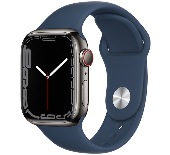 Apple Watch 7 45mm (4G) viền thép ghi dây cao su xanh - Chính hãng (MKL23VN/A)
