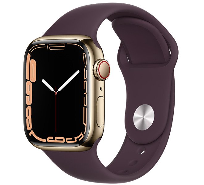 Apple Watch 7 45mm (4G) viền thép vàng dây cao su mận - Chính hãng (MKJX3VN/A)