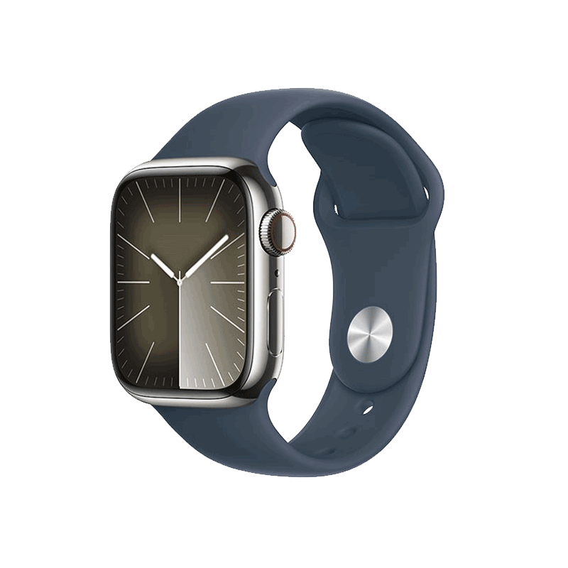 Apple Watch S9 LTE 45mm viền thép không gỉ dây silicone Xanh Storm Blue