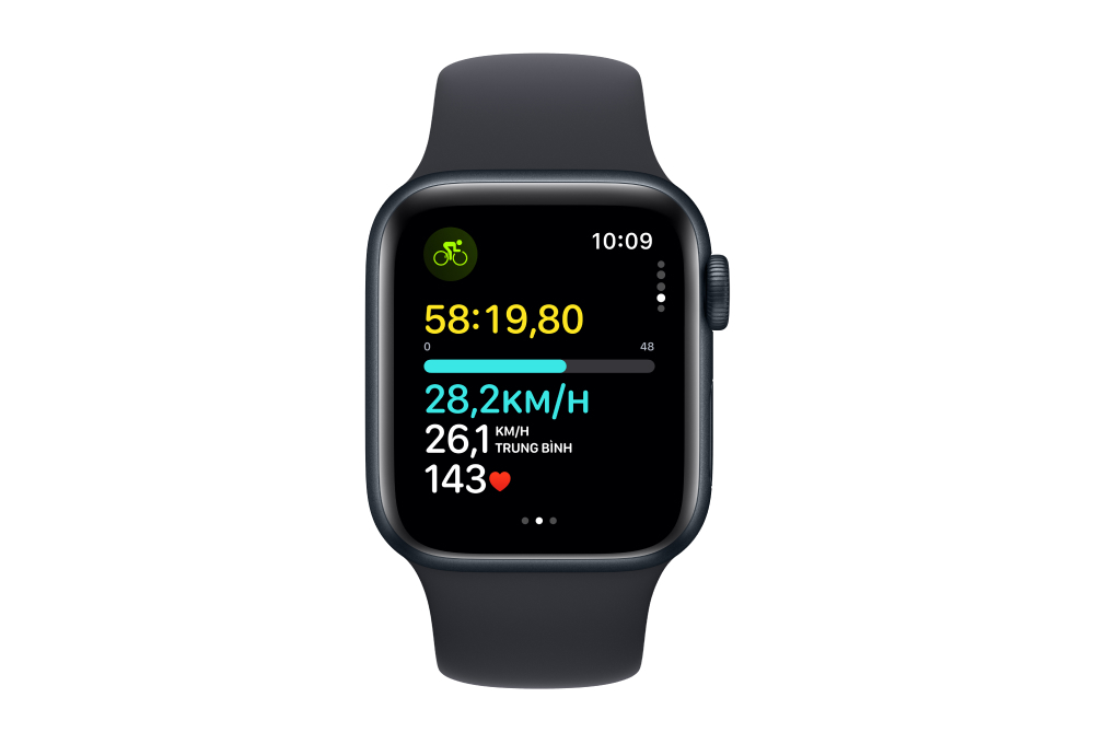 Apple Watch SE 2023 GPS 40mm viền nhôm dây silicone màu đen midnight MR9X3SA/A