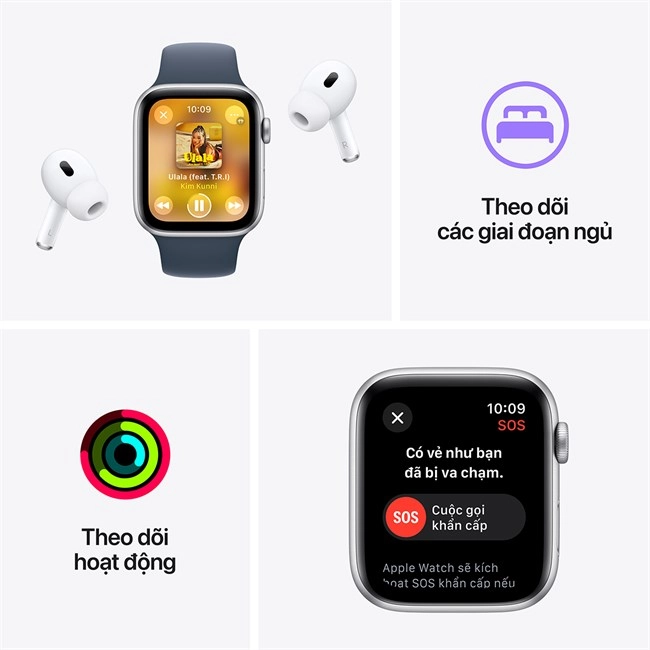 Apple Watch SE 2023 GPS + Cellular 44mm viền nhôm dây Silicone màu trắng starlight