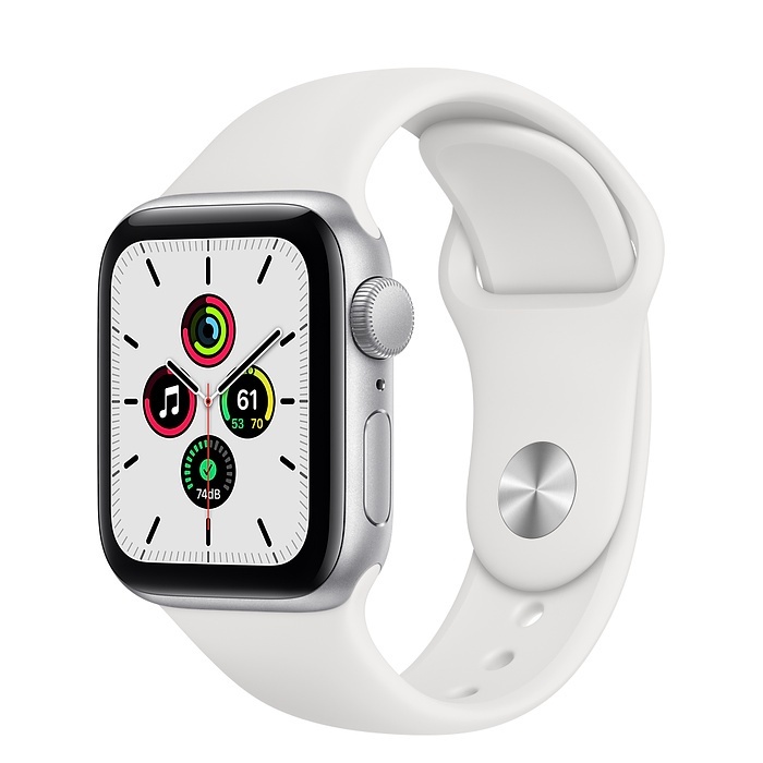 Apple Watch SE 40mm (GPS) viền nhôm bạc - Dây cao su Trắng Chính hãng (MYDM2VN/A)