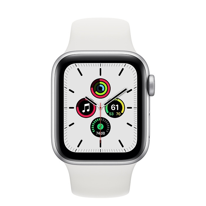 Apple Watch SE 40mm (GPS) viền nhôm bạc - Dây cao su Trắng Chính hãng (MYDM2VN/A)