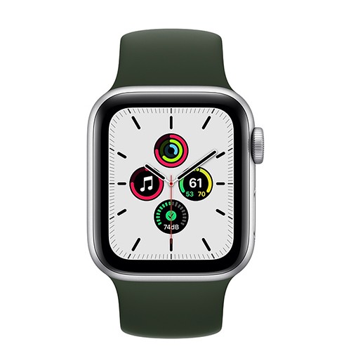Apple Watch SE 44mm (4G) viền nhôm bạc - Dây cao su Xanh Chính hãng (MYEW2VN/A)