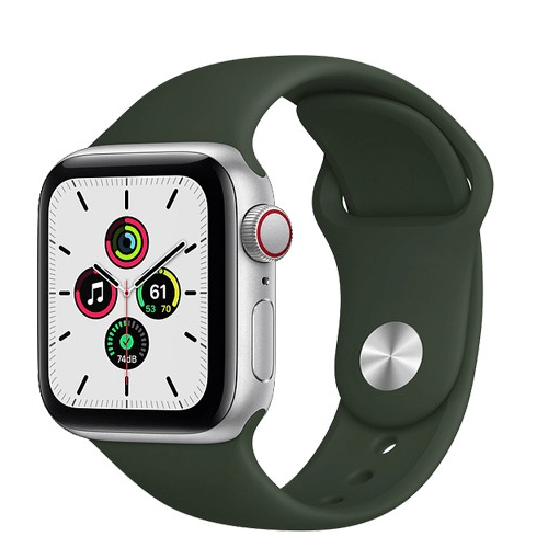 Apple Watch SE 44mm (4G) viền nhôm bạc - Dây cao su Xanh Chính hãng (MYEW2VN/A)