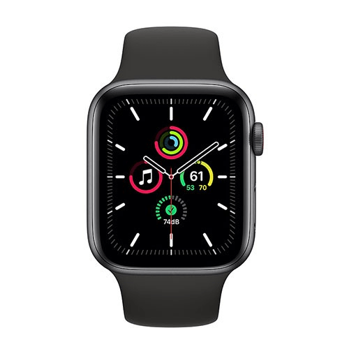 Apple Watch SE 44mm (4G) viền nhôm xám - Dây cao su Than Chính hãng (MYF12VN/A)