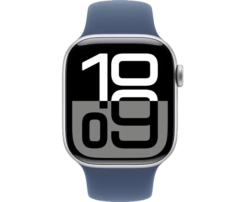 Apple Watch Series 10 GPS + Cellular 42mm Silver Aluminium Case with Denim Sport Band - M/L MWX43SA/A