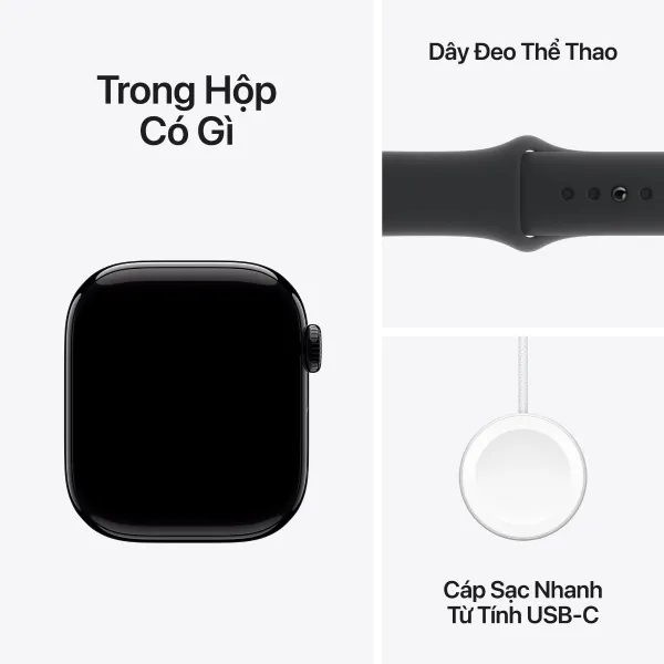 Apple Watch Series 10 42mm 4G Viền Nhôm Dây Cao Su Size M/L Đen MWX73SA/A