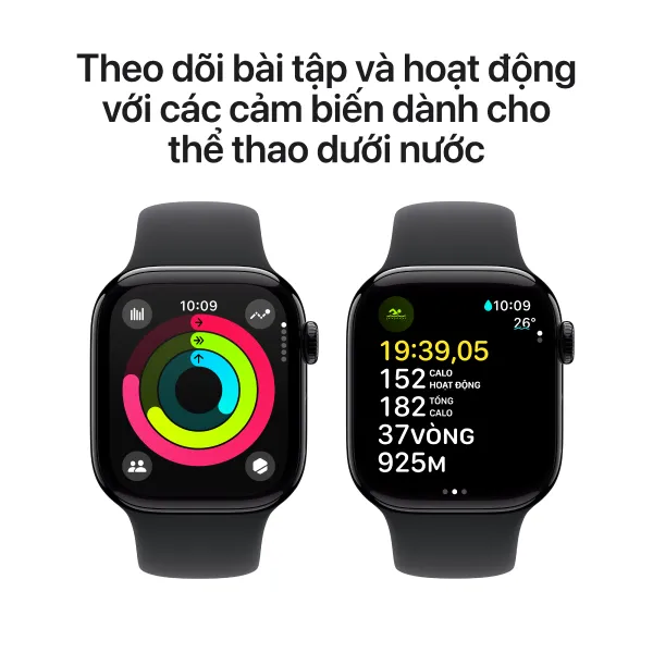 Apple Watch Series 10 42mm 4G Viền Nhôm Dây Cao Su Size M/L Đen MWX73SA/A