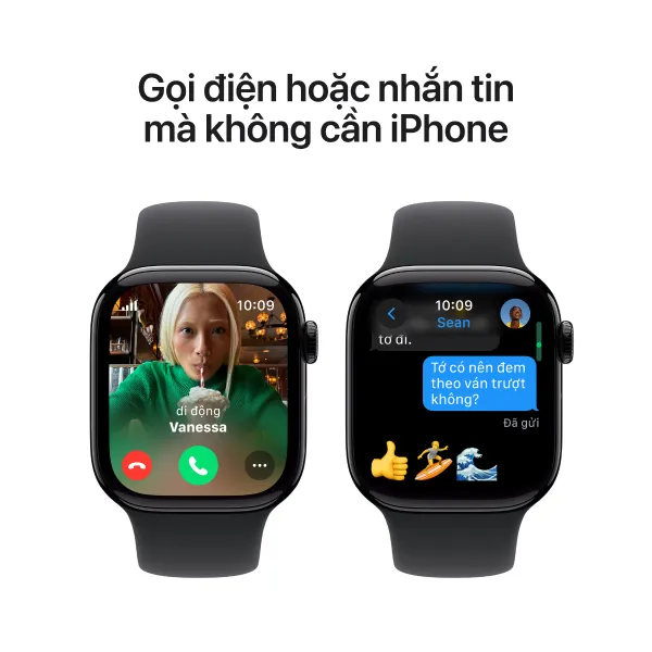 Apple Watch Series 10 42mm 4G Viền Nhôm Dây Cao Su Size M/L Đen MWX73SA/A