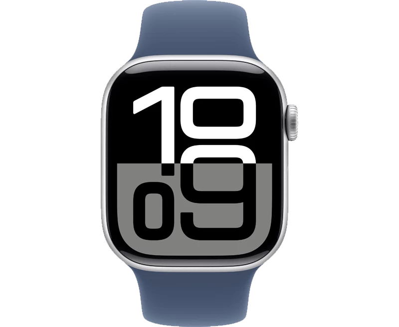Apple Watch Series 10 GPS + Cellular 42mm Silver Aluminium Case with Denim Sport Band - S/M MWX33SA/A