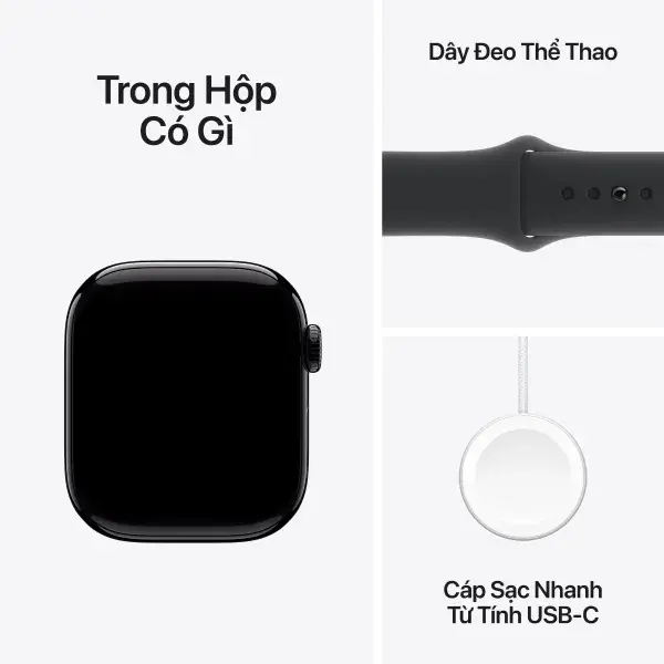 Apple Watch Series 10 42mm (GPS) Viền Nhôm Dây Cao Su Size S/M Đen MWWE3SA/A