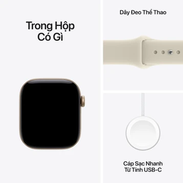 Apple Watch Series 12 42mm (5G) Viền Nhôm Dây Cao Su Size S/M Viền vàng/ Dây vàng MJG24SA/A