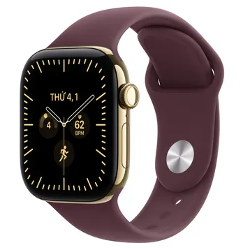 Apple Watch Series 12 42mm (5G) Viền Titan Dây Cao Su Size S/M Viền Titan vàng/ Dây đỏ MJGJ4SA/A