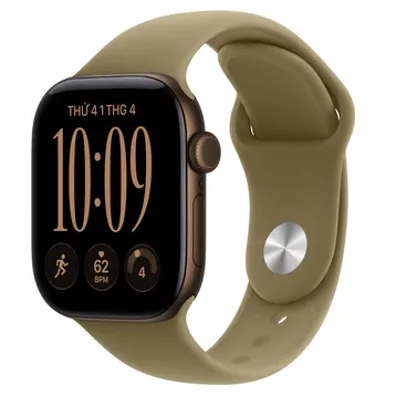 Apple Watch Series 12 46mm (5G) Viền Nhôm Dây Cao Su Size M/L viền vàng đồng dây xanh MJGE4SA/A