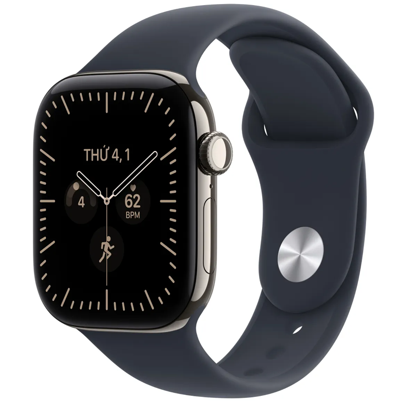 Apple Watch Series 12 46mm (5G) Viền Titan Dây Cao Su Size S/M Viền Titan tự nhiên/ Dây xanh MJGM4SA/A