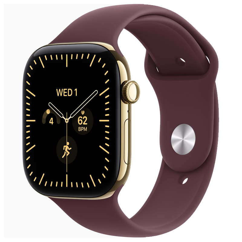 Apple Watch Series 12 46mm (5G) Viền Titan Dây Cao Su Size S/M Viền Titan vàng/ Dây đỏ MJGR4SA/A