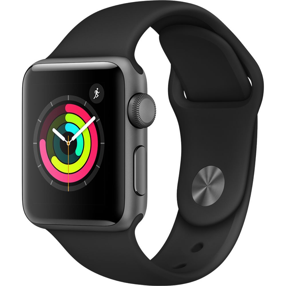 Apple Watch Series 3 38mm Space Gray Aluminum Case with Black Sport Band MQKV2 (GPS)