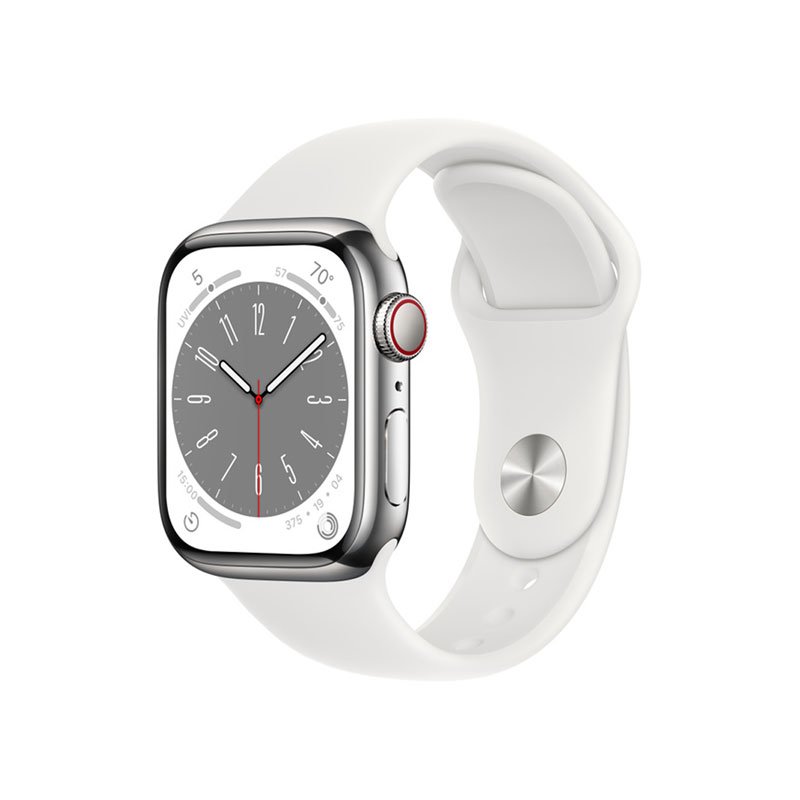 Apple Watch Sr 8 GPS + Cellular 41mm viền thép bạc - Dây cao su trắng (MNJ53VN/A)
