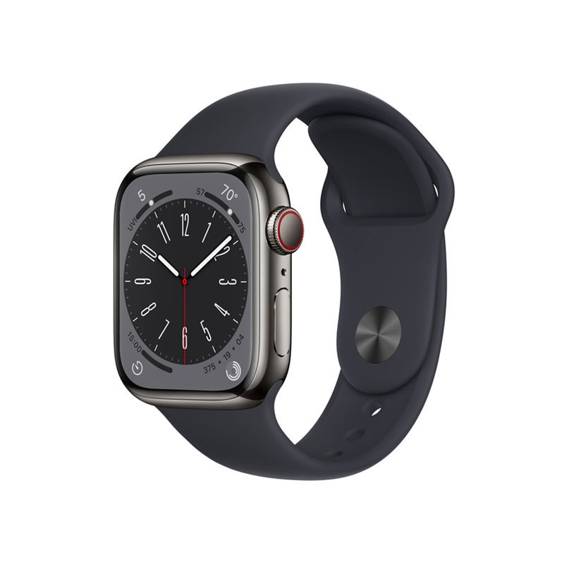 Apple Watch Sr 8 GPS + Cellular 41mm viền thép xám - Dây cao su đen (MNJJ3VN/A)